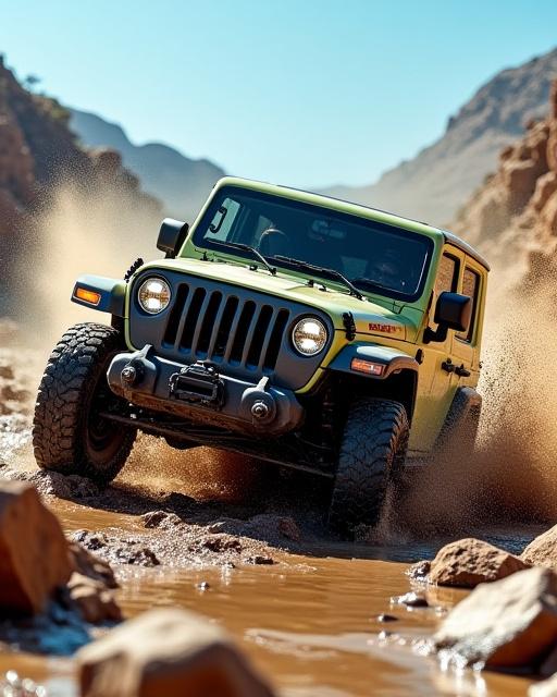 एक संशोधित महिंद्रा थार एक पथरीली भूभाग में