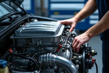 एक कार का इंजन जिस पर काम किया जा रहा है